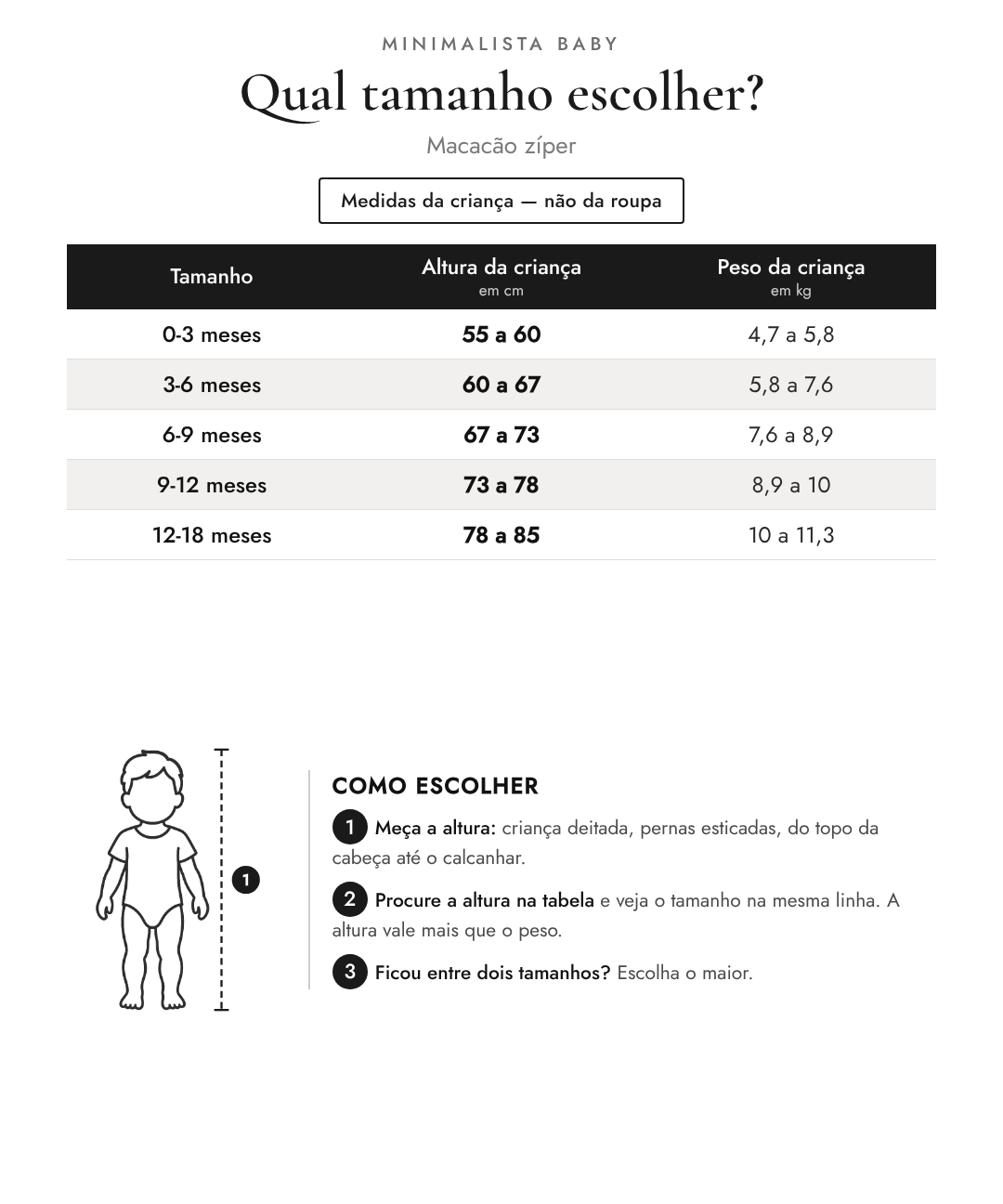 Qual tamanho escolher? Macacão zíper