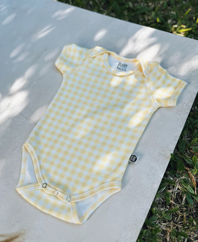 Body de Bebê Manga Curta Unissex | Vichy Amarelo