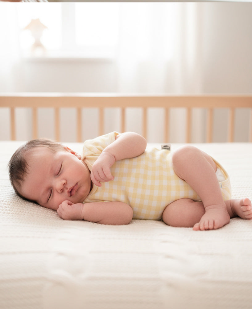 Body de Bebê Manga Curta Unissex | Vichy Amarelo