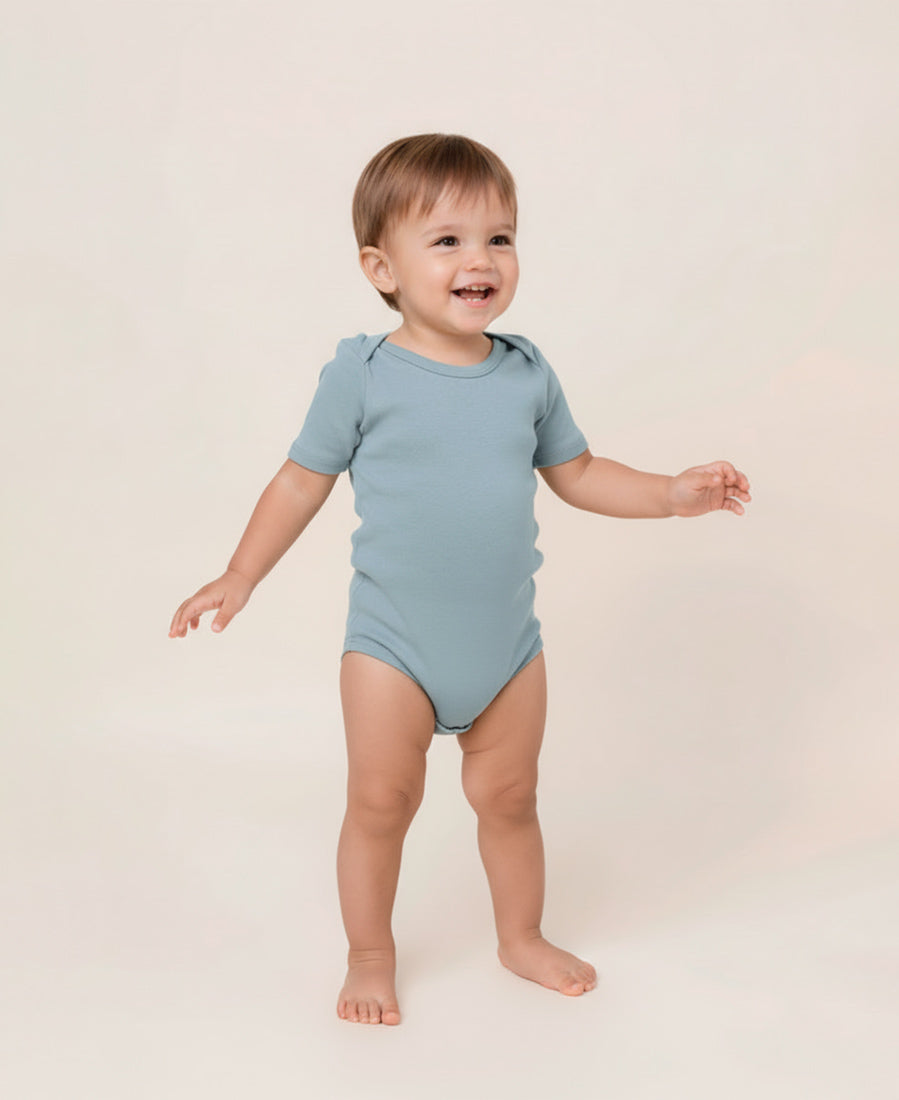 Body de Bebê Manga Curta Unissex | Liso Azul Coastal