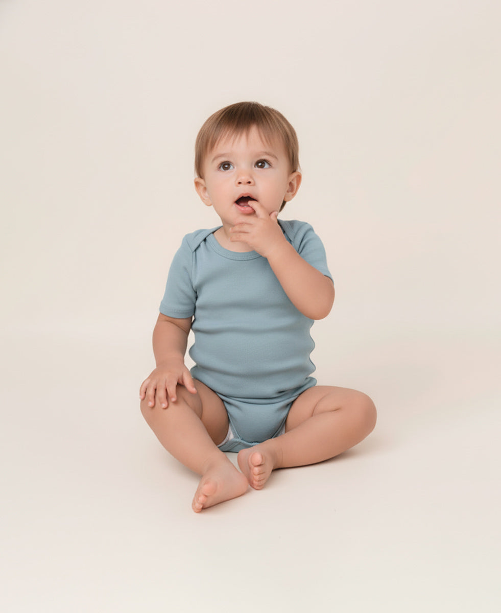 Body de Bebê Manga Curta Unissex | Liso Azul Coastal
