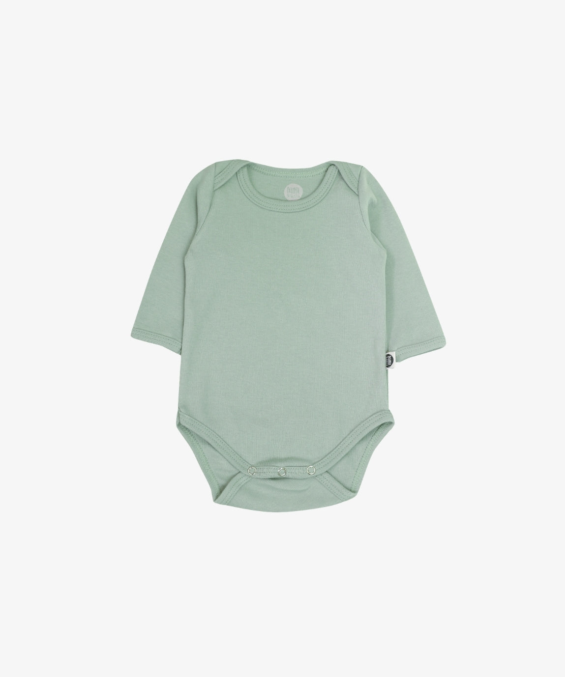 Body de Bebê Manga Longa Unissex Liso Eucalipto MiniMalista Baby — blusinha de bebê 100% algodão ultramacio, body verde claro sereno para bebê, unissex menino e menina, roupinha de inverno cor verde eucalipto natural