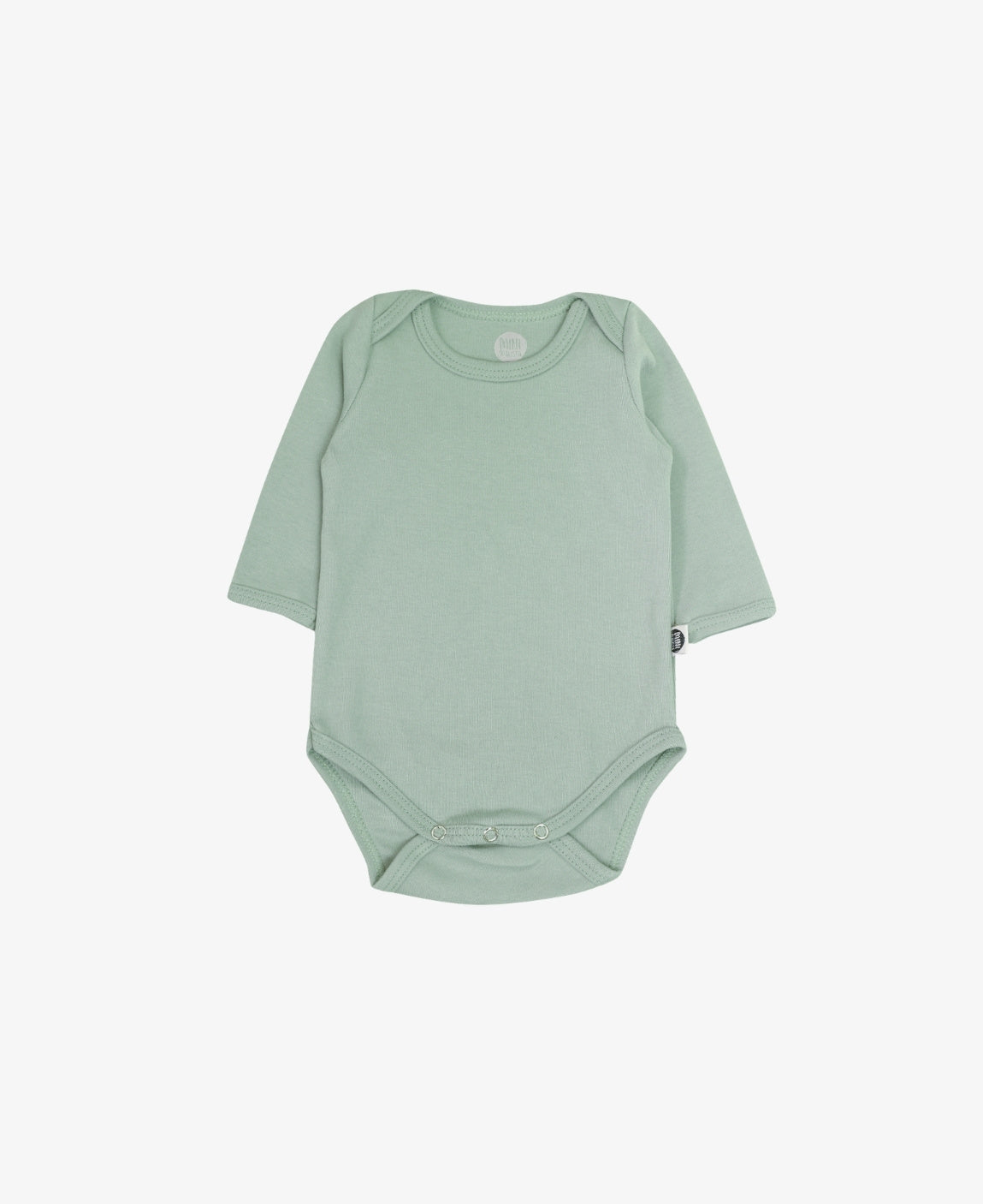 Body de Bebê Manga Longa Unissex Liso Eucalipto MiniMalista Baby — blusinha de bebê 100% algodão ultramacio, body verde claro sereno para bebê, unissex menino e menina, roupinha de inverno cor verde eucalipto natural
