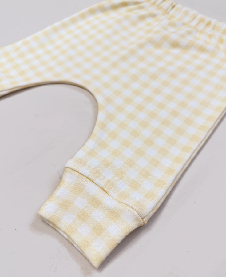 Conjunto Body Manga Curta e Calça Bebê Unissex | Vichy Amarelo