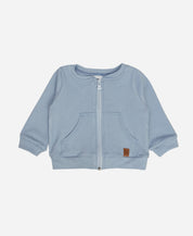 Casaco Bomber Unissex Infantil Liso Azul Coastal - malha suedine 100% algodão sustentável com zíper frontal, ribana elástica e bolsos - MiniMalista Baby