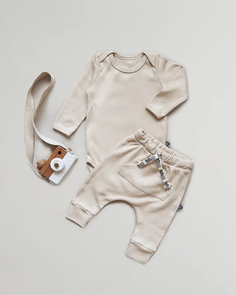 Conjunto Body Manga Longa e Calça Bebê | Liso Sand