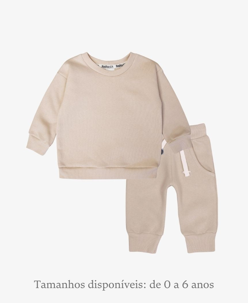 Conjunto de Moletom Infantil Algodão | Liso Beige