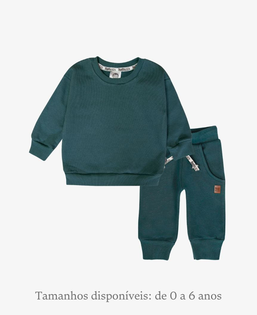 Conjunto de Moletom Infantil Algodão | Liso Deep Green