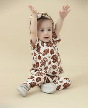 Look coordenado Fall MiniMalista: casaco moletom + Calça Legging Reta em estampa folhagem outono. Look infantil unissex outono, 100% algodão, do RN aos 5-6 anos, coleção especial.