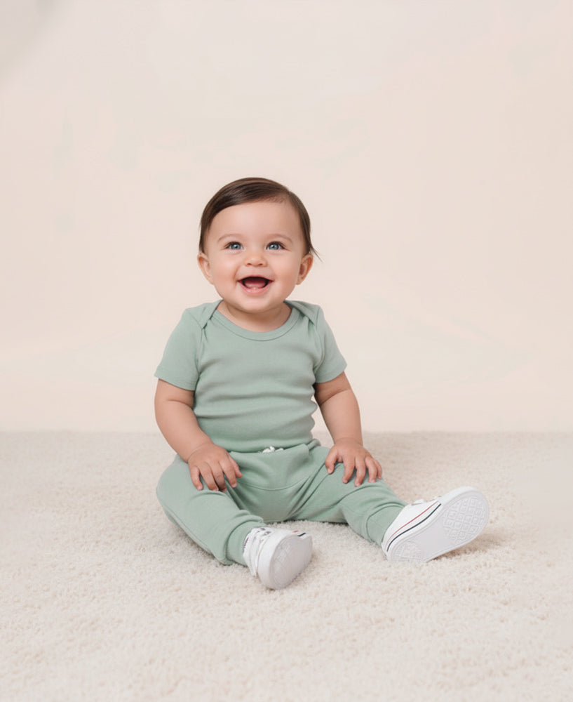 Body de Bebê Manga Curta Unissex | Liso Eucalipto