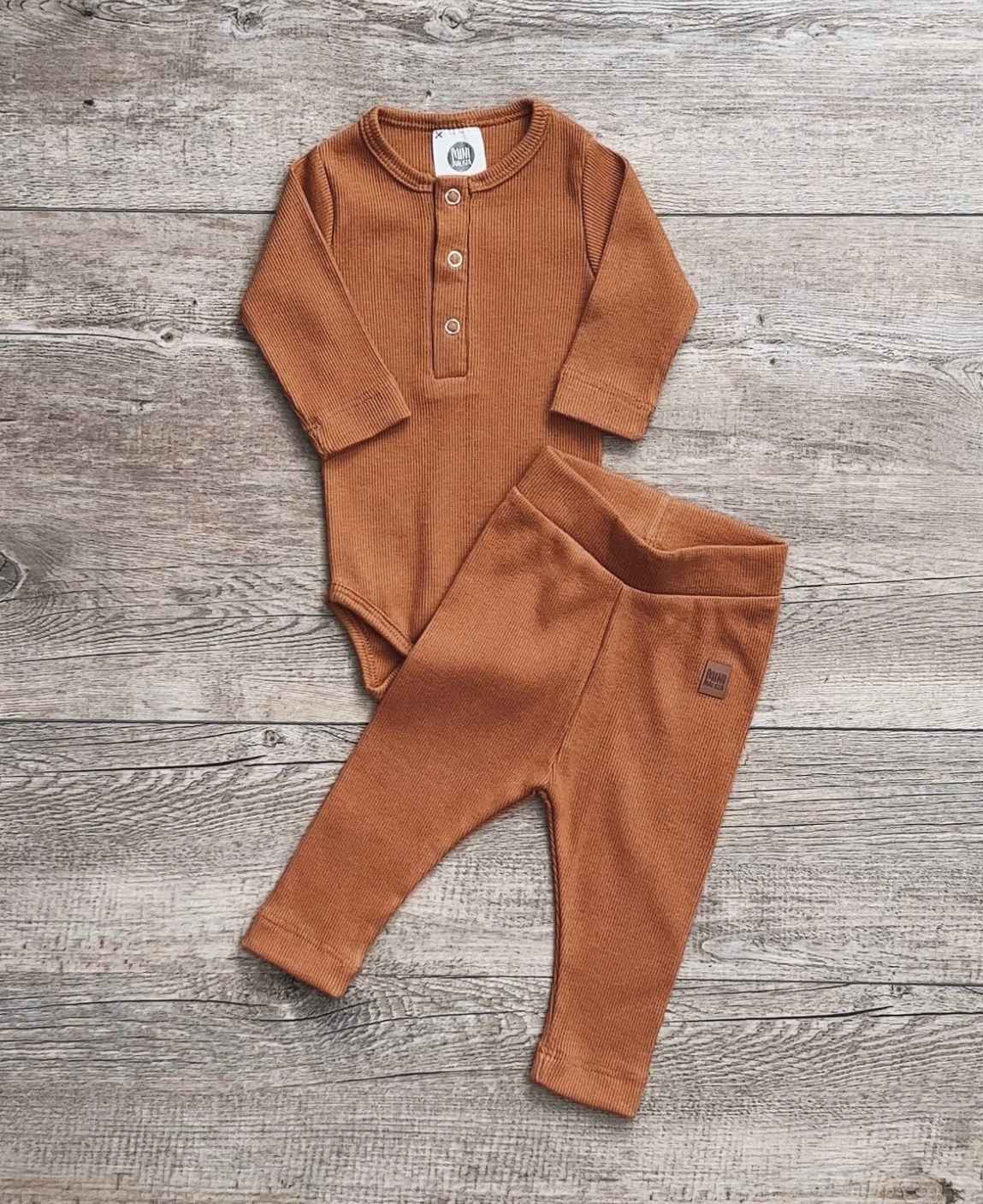 Look Coordenado Bebê Inverno Caramelo Ginger Terroso Canelado Algodão Aconchegante