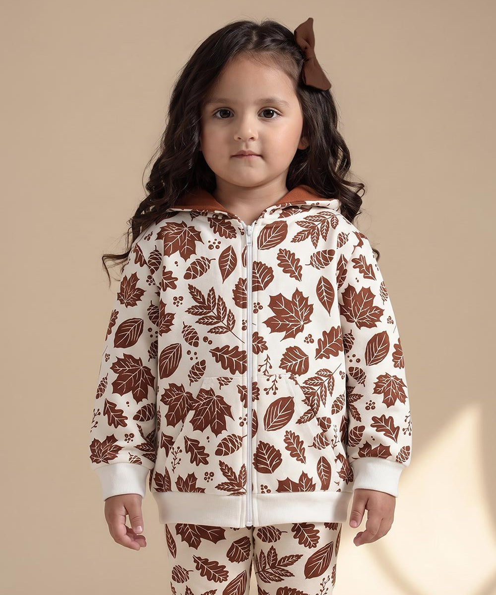 Detalhe da estampa Fall folhagem allover em tons outonais marrom caramelo ocre verde musgo — Conjunto Casaco Moletom + Legging MiniMalista, 100% algodão premium antialérgico, unissex.