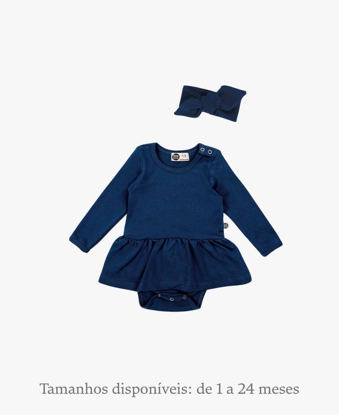 Conjunto Bebê Menina Body-Vestido Inverno + Faixinha | Liso Azul Sky