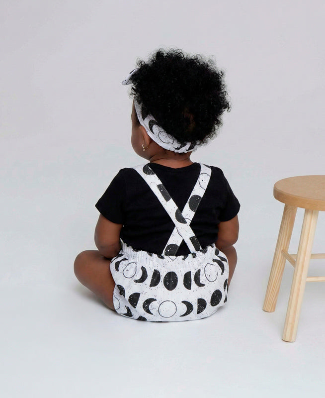 Conjunto Verão Bebê Menina Body + Jardineira + Faixinha | Preto e Lunar