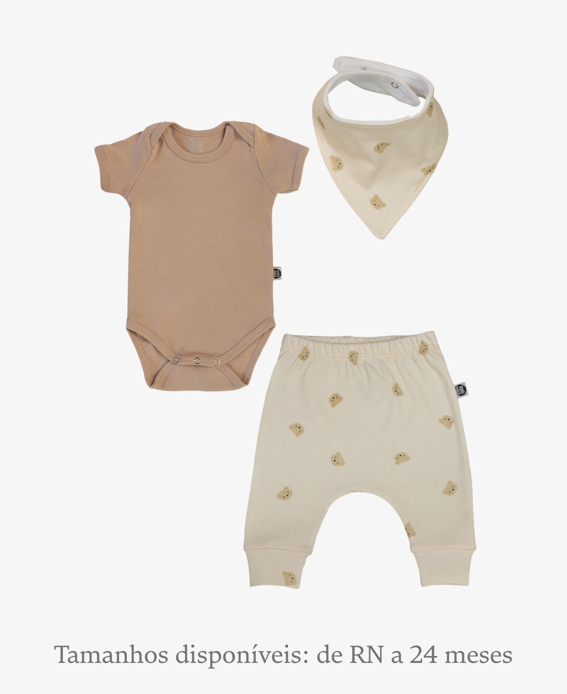 Conjunto Bebê Calça + Body Curto + Babador | Baby Bear e Cinnamon