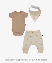 Conjunto Bebê Calça + Body Curto + Babador | Baby Bear e Cinnamon