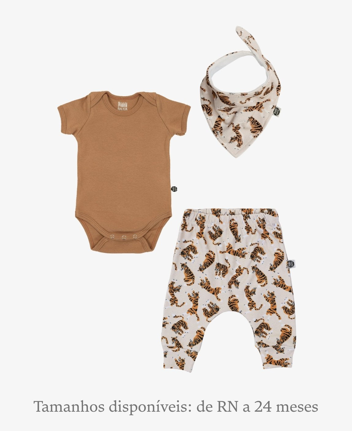 Conjunto Bebê Calça + Body Curto + Babador | Tiger e Goldie