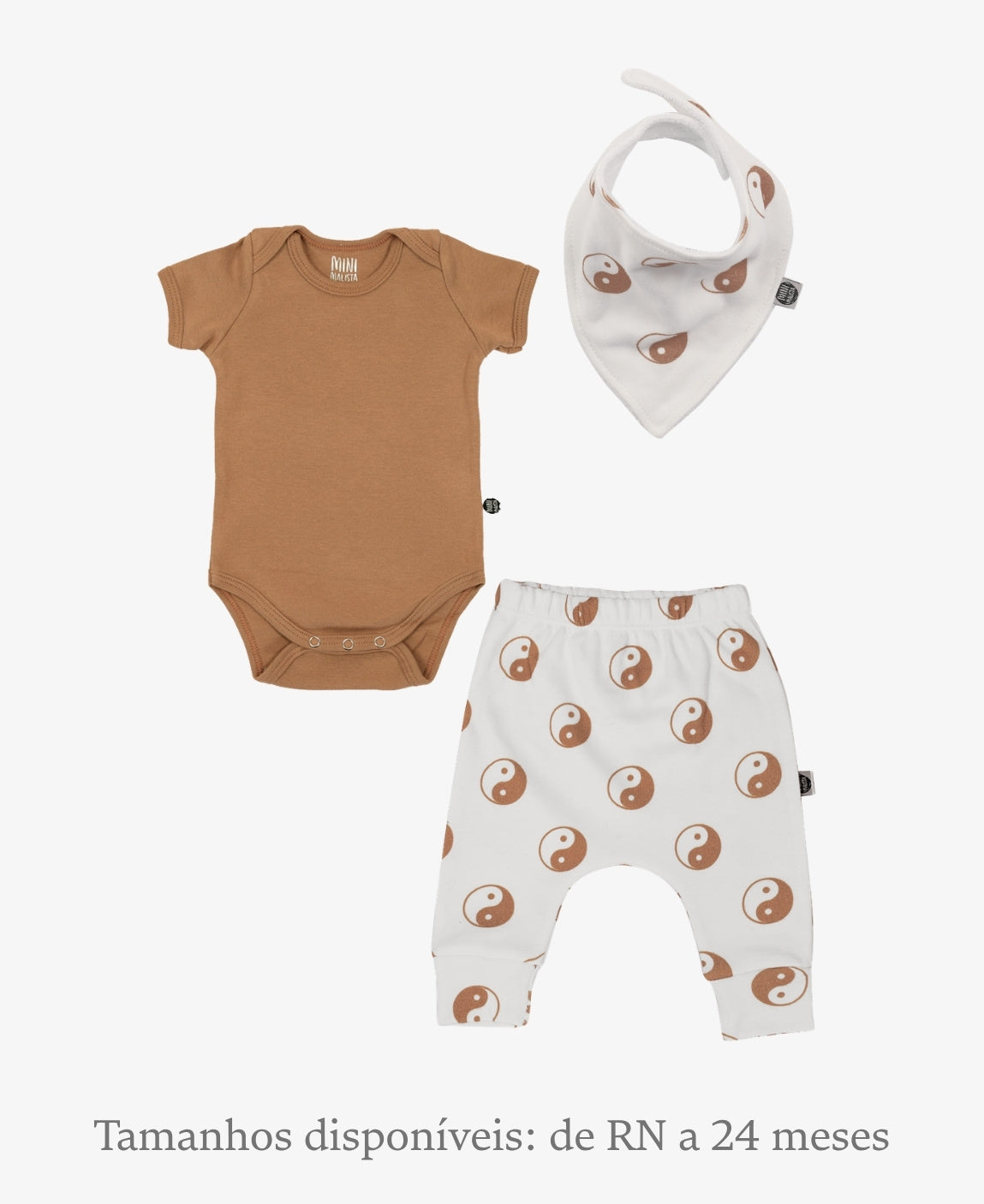 Conjunto Bebê Calça + Body Curto + Babador | Yin Yang e Goldie