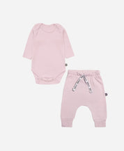 Conjunto Body Manga Longa e Calça Bebê | Liso Rose Quartzo