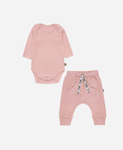 Conjunto Body Manga Longa e Calça Bebê | Liso Mystic Rose