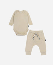Conjunto Body Manga Longa e Calça Bebê | Liso Sand