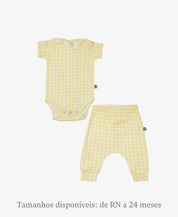 Conjunto Body Manga Curta e Calça Bebê Unissex | Vichy Amarelo