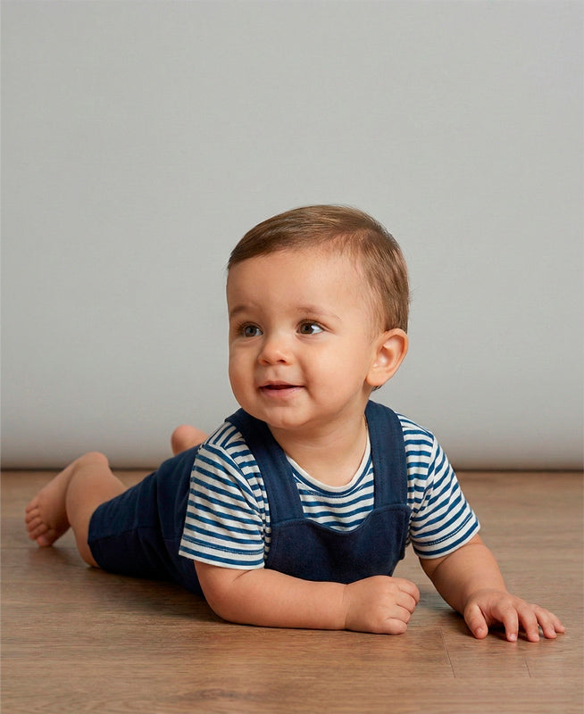 Conjunto Infantil Camiseta + Salopette Verão | Ocean e Listrinhas Navy