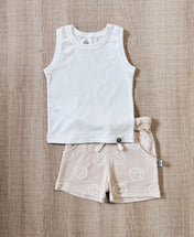 Conjunto Regata e Bermuda Infantil Menino | Branco Off e Smiley