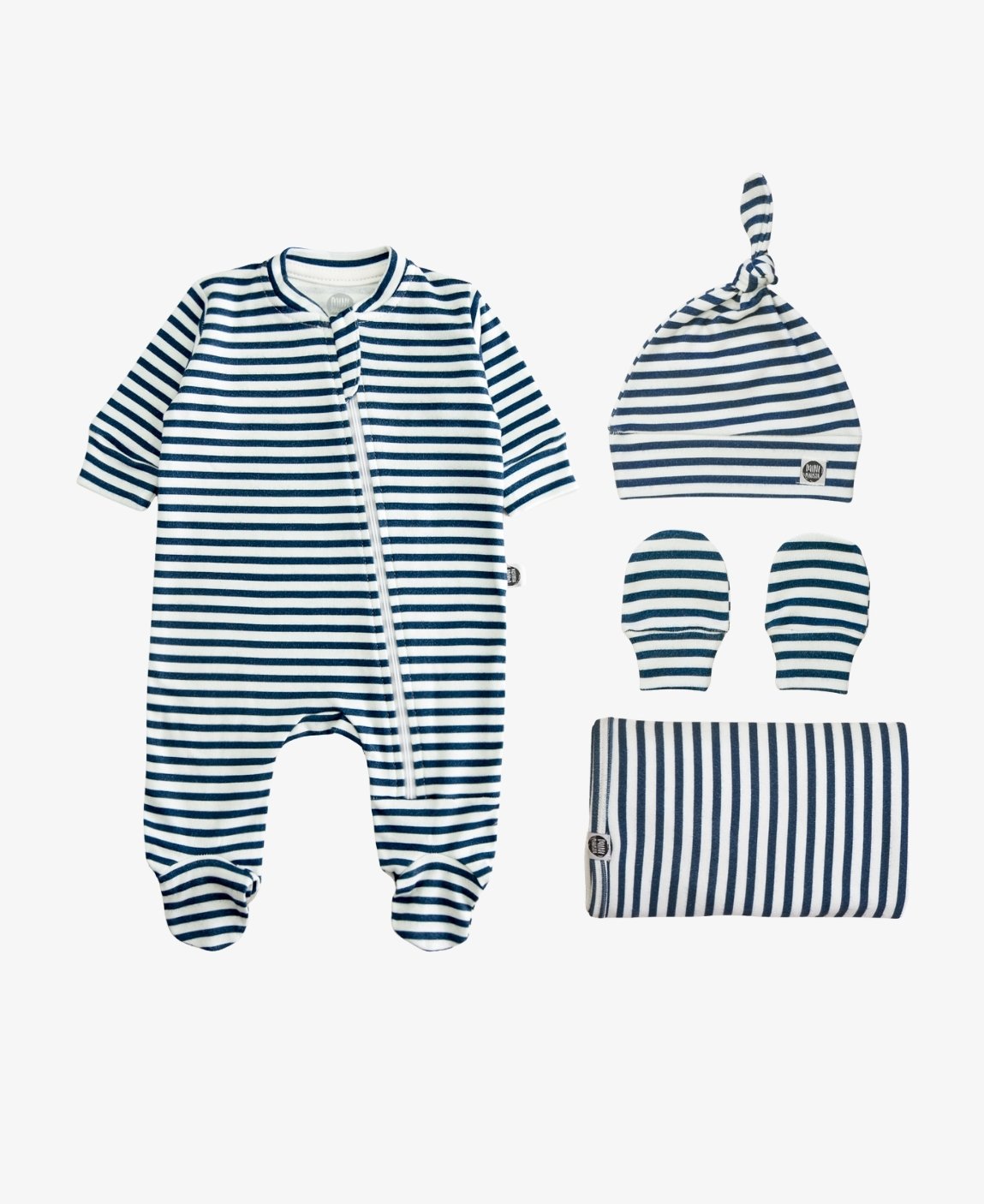 Kit Presente Saída de Maternidade Bebê 4 peças | Listrinhas Navy - Com Caixa Presente