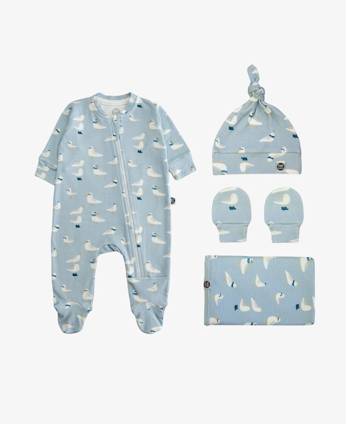 Kit Presente Saída de Maternidade Bebê 4 peças | Seagulls - Com Caixa Presente