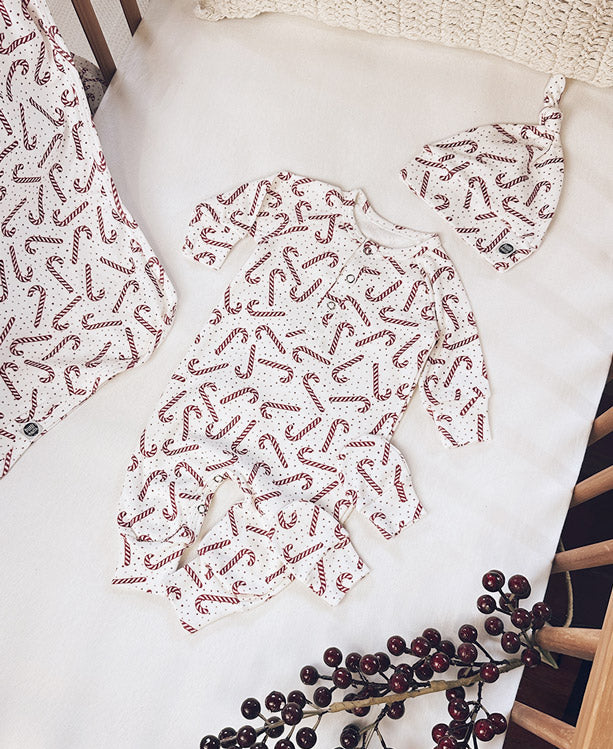 Conjunto Saída de Maternidade Meu Primeiro Natal - 4 Peças | Candy Cane - Com Caixa Presente