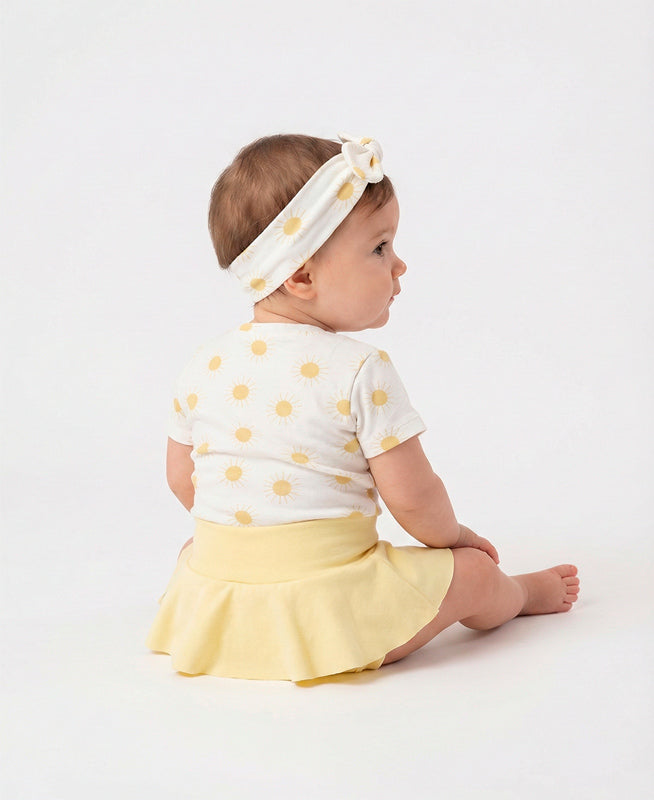 Conjunto Bebê Menina Verão Camiseta + Saia + Faixinha | Manteiga e Solar