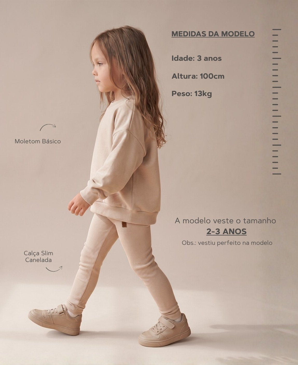 Conjunto Moletom e Calça Canelada Infantil Algodão | Liso Beige