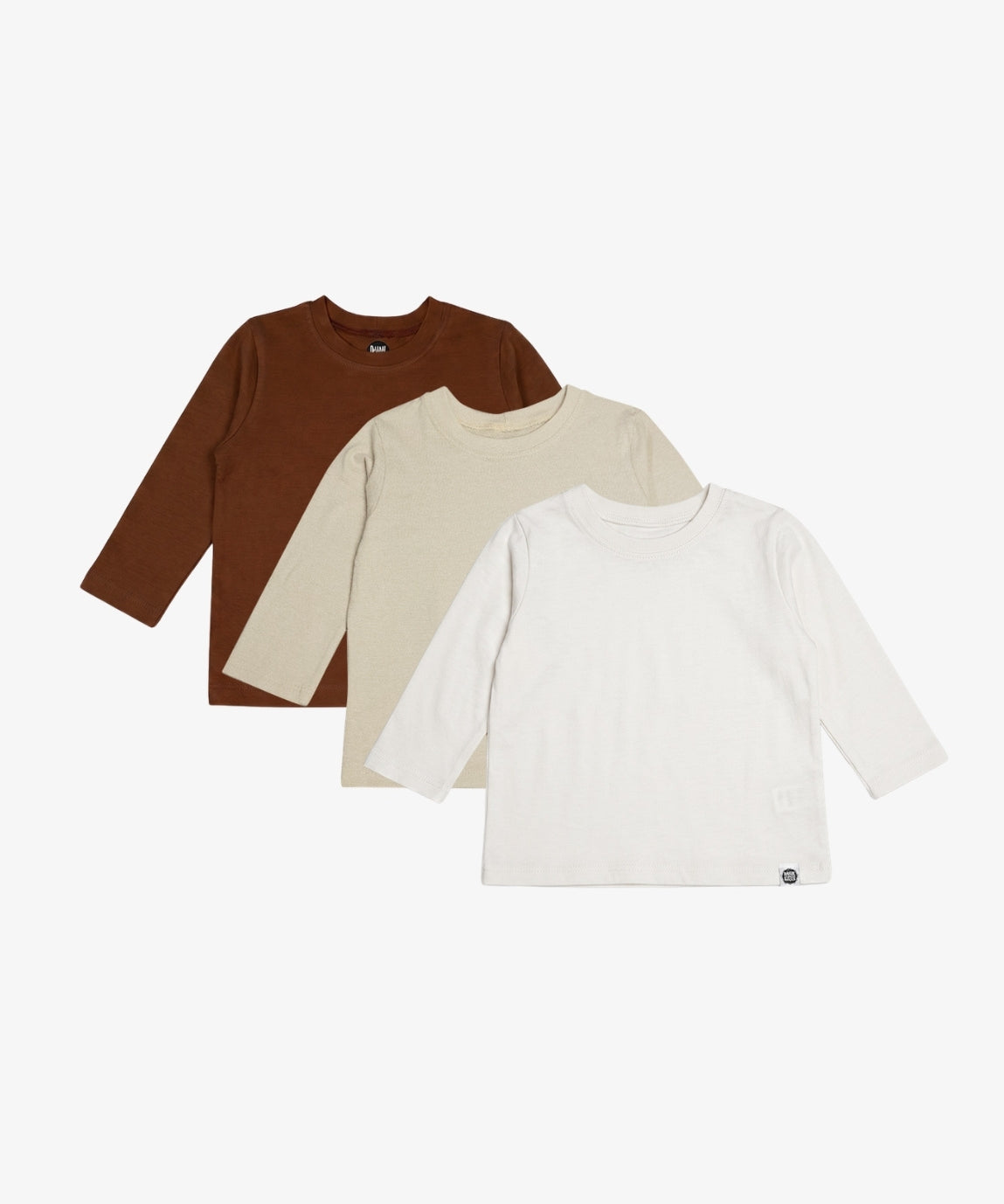 Kit 3 Camisetas Manga Longa Infantil MiniMalista - Sand, Chocolate e Branco Off em Algodão Egípcio Safra Premium
