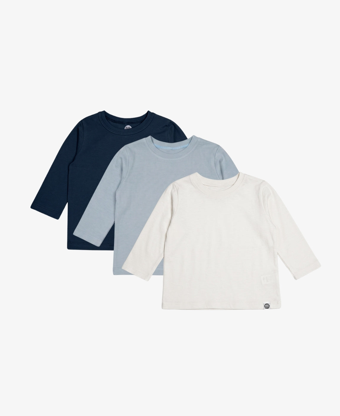 Kit 3 Camisetas Manga Longa Infantil MiniMalista - Azul Coastal, Ocean e Branco Off em Algodão Egípcio Safra Premium