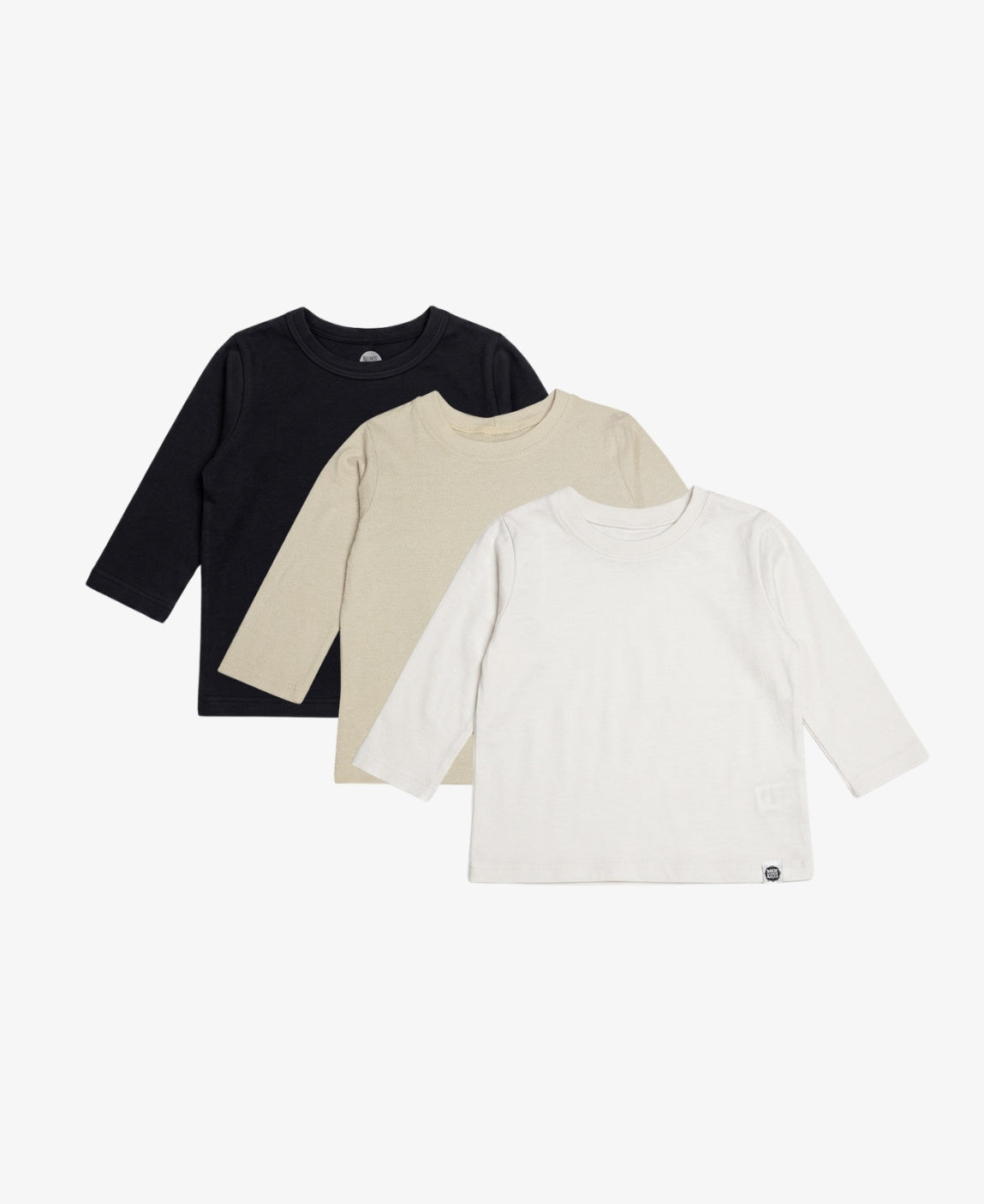 Kit 3 Camisetas Manga Longa Infantil MiniMalista - Preto, Beige e Branco Off em Algodão Egípcio Safra Premium
