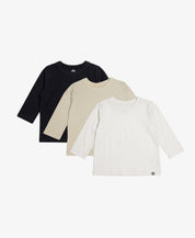 Kit 3 Camisetas Manga Longa Infantil MiniMalista - Preto, Beige e Branco Off em Algodão Egípcio Safra Premium