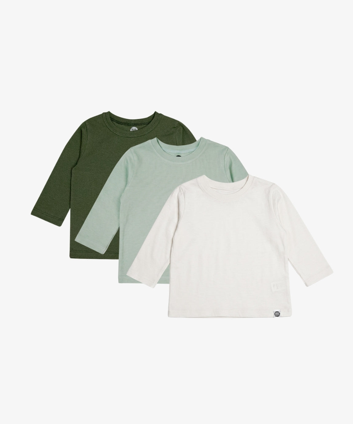 Kit 3 Camisetas Manga Longa Infantil MiniMalista - Eucalipto, Jungle Green e Branco Off em Algodão Egípcio Safra Premium