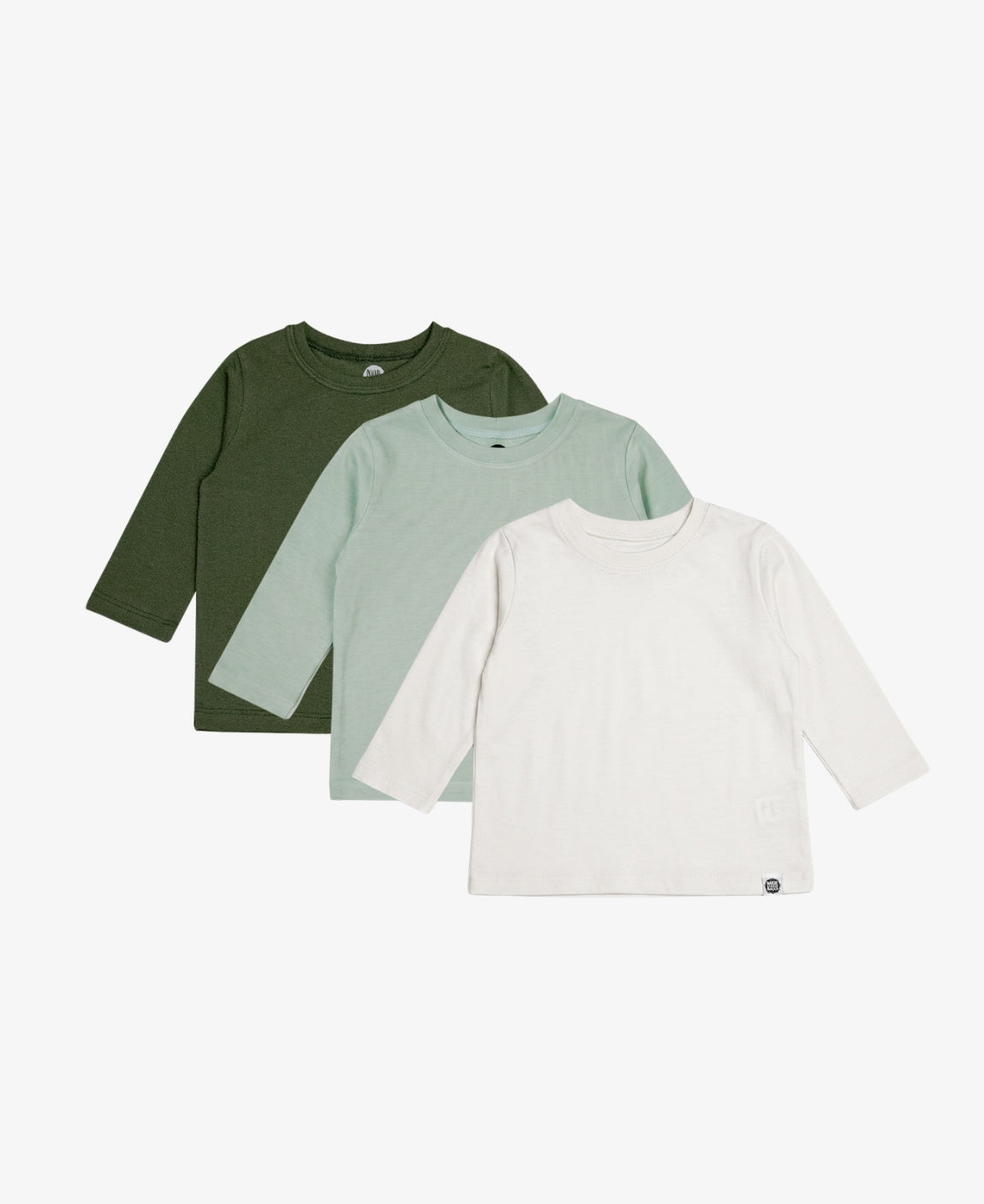 Kit 3 Camisetas Manga Longa Infantil MiniMalista - Eucalipto, Jungle Green e Branco Off em Algodão Egípcio Safra Premium