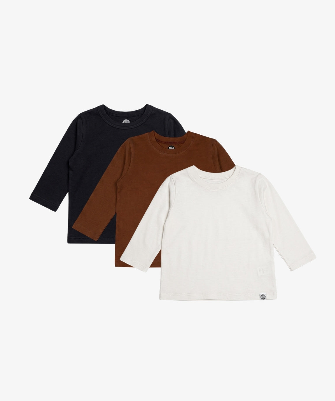 Kit 3 Camisetas Manga Longa Infantil MiniMalista - Preto, Branco Off e Chocolate em Algodão Egípcio Safra Premium