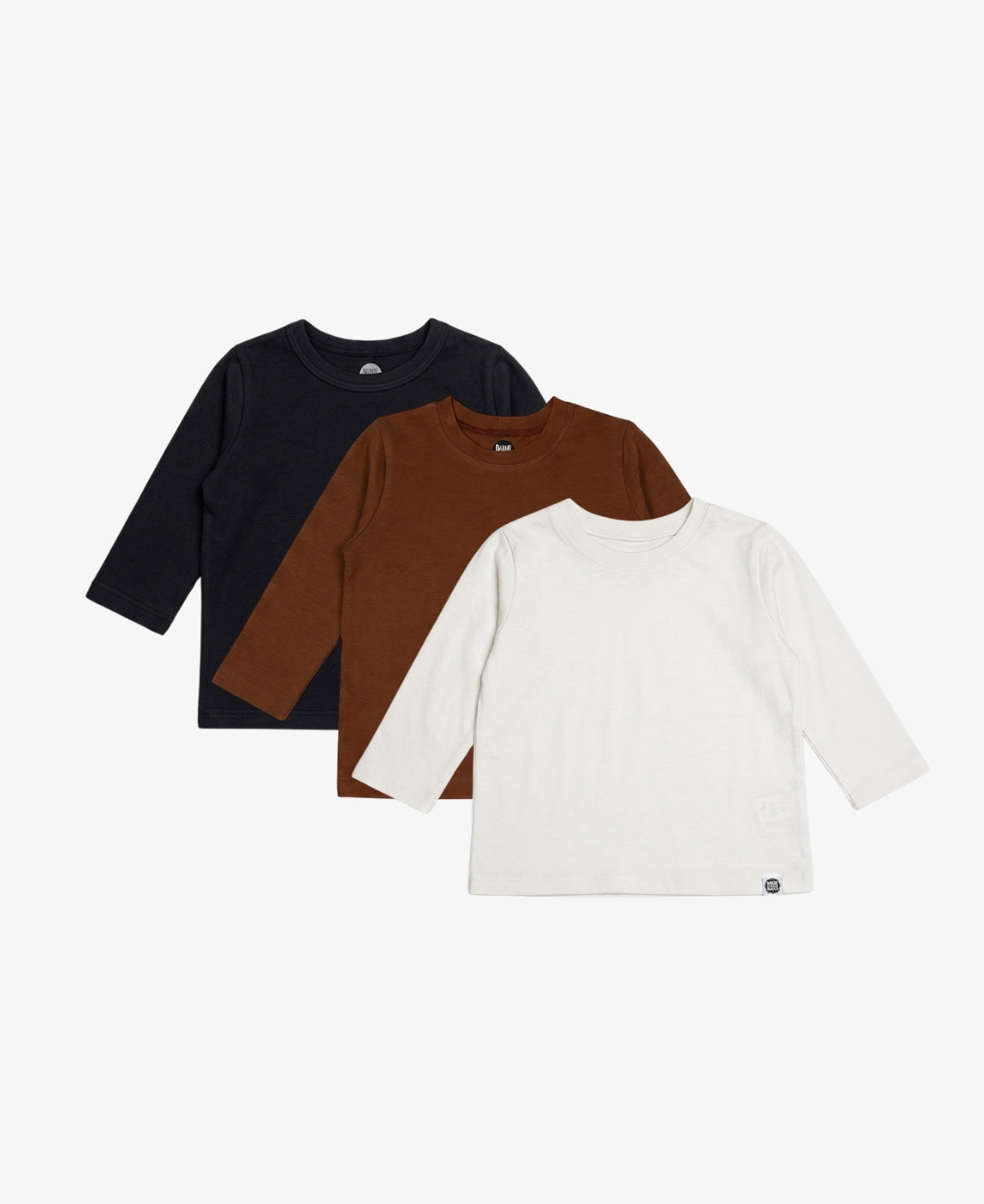 Kit 3 Camisetas Manga Longa Infantil MiniMalista - Preto, Branco Off e Chocolate em Algodão Egípcio Safra Premium