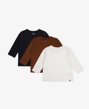 Kit 3 Camisetas Manga Longa Infantil MiniMalista - Preto, Branco Off e Chocolate em Algodão Egípcio Safra Premium