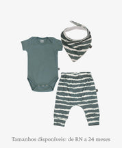 Conjunto Bebê Unissex Tie Dye e Goblin Blue - Body Curto (Goblin Blue azul goblin) + Calça Harém (Tie Dye artesanal) + Babador Bandana - Coleção Wild - 100% algodão fio egípcio - MiniMalista Baby