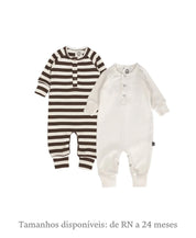 Kit 2 Macacões Canelados | Listras Marrom e Branco Off