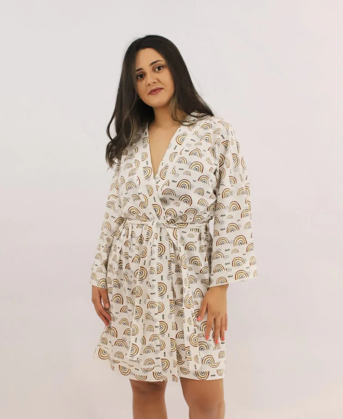 Kit Presente Mamãe e Bebê Recém-Nascido Maternidade - Robe + Touquinha Combinando | Nude Rainbow