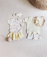 Conjunto Bebê Menina Verão Camiseta + Saia + Faixinha | Manteiga e Solar