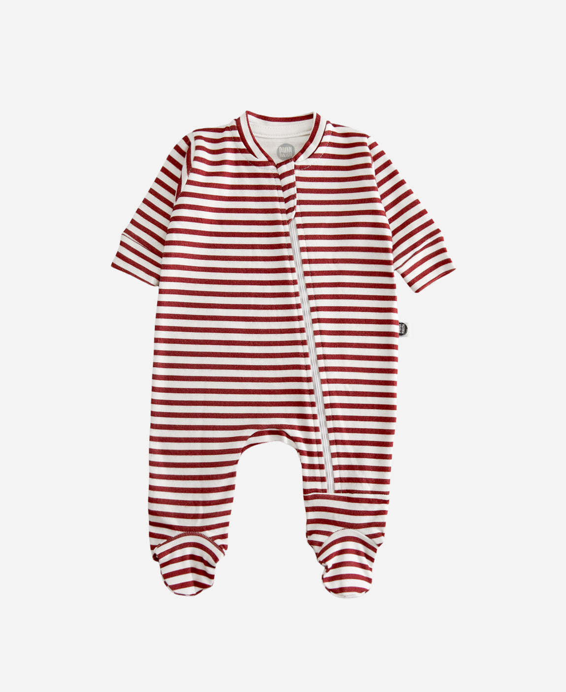 Macacão de Bebê Ziper com Pezinho | Listrinhas Vermelho
