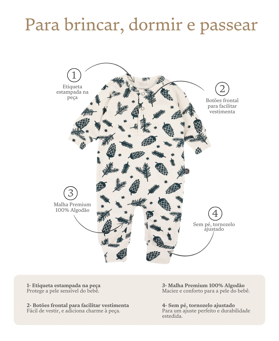 Kit Bebê Macacão Minimalista Natal 3 peças | Pine Cones