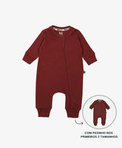 Macacão de Bebê Ziper com opção de Pezinho | Liso Merlot
