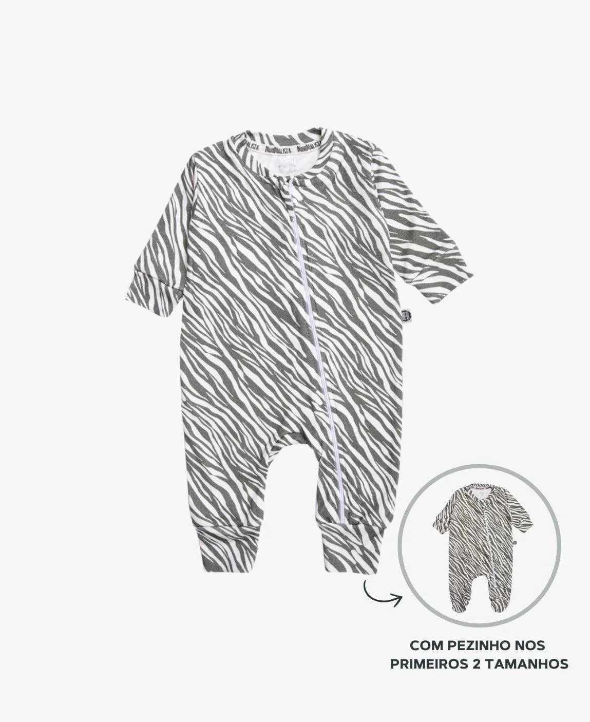 Macacão de Bebê Ziper com opção de Pezinho | Zebra